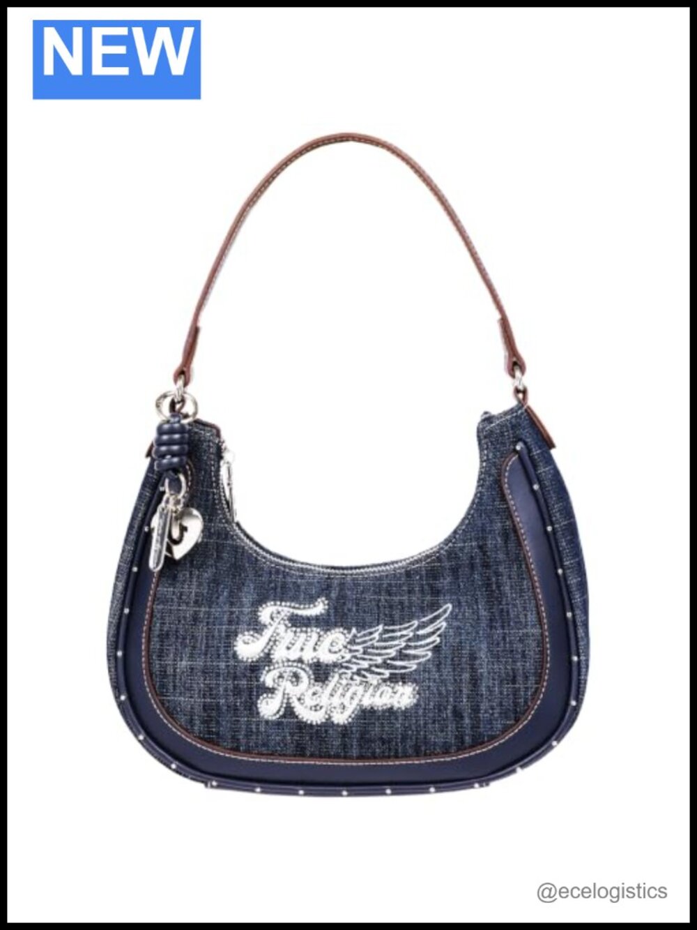 Hobo Bag with Wing Motif Embroidery, Zip Closure, Cotton Polyester Blend